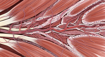 High-resolution microscopic image of muscle tissue for medical research and education