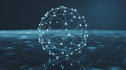 Obraz premium A futuristic network sphere with glowing nodes on a digital grid background