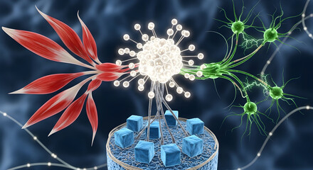Innovative medical illustration of virus attacking a cell for scientific research and education