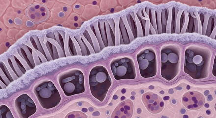Detailed micrograph of human small intestine villi for scientific study and education
