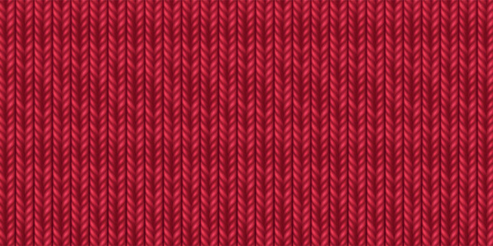 Wool red knit sweater pattern with detailed textile texture, realistic vector background. Seamless winter fabric bg, scarlet cotton cable-knit design, plaid material in warm blue jeans tones.