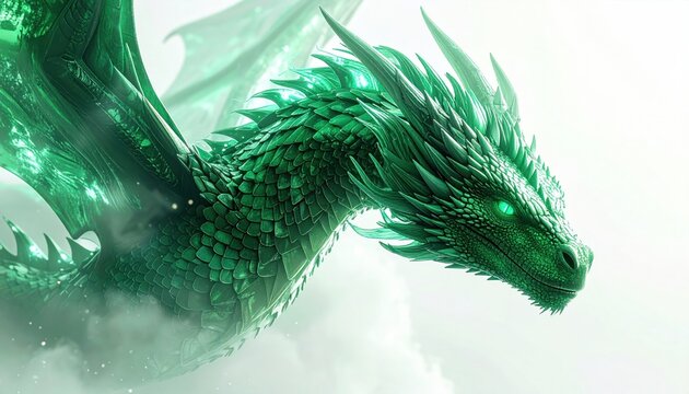 Emerald Dragon Majesty - A Majestic Green Dragon in Flight.