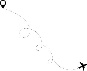 Aircraft flight path background. Airplane icon vector set. Plane flying path illustration. Air travel background design with flight path pattern. Modern airplane travel pattern vector.