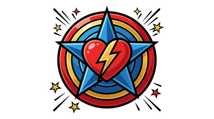 Fototapeta premium Superhero badge with broken heart and lightning bolt symbol