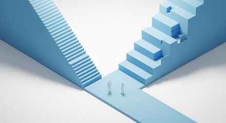 Obraz premium two people standing at crossroads with diverging staircases