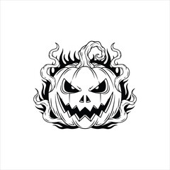 Fototapeta premium Scary Flaming Halloween Pumpkin Vector Illustration
