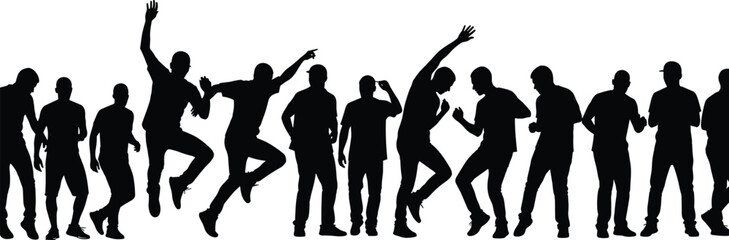 Obraz premium Men dancing silhouettes collection, male party dancers isolated vector set on white background