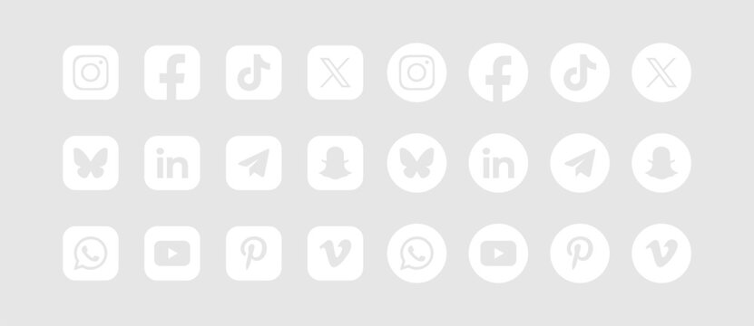 Popular social media icons collection, social media logos in white circles and squares, vector button set 2026