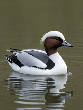 Smew - Mergellus albellus on Danube river, Slovakia