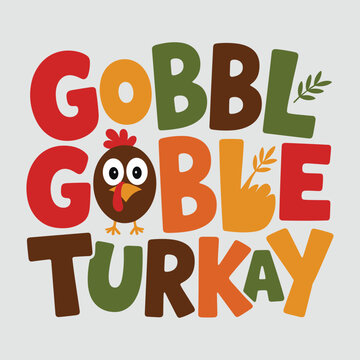 Vibrant cartoon turkey with colorful text for Thanksgiving celebration