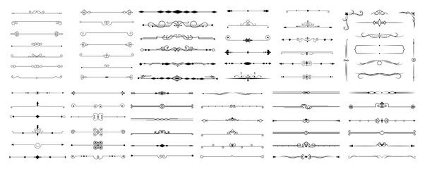 Set of decorative divider elements. Border flourish collection. Divider ornament, borders, doodle, separators, page dividers, header