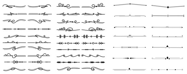 Set of decorative divider elements. Border flourish collection. Divider ornament, borders, doodle, separators, page dividers, header