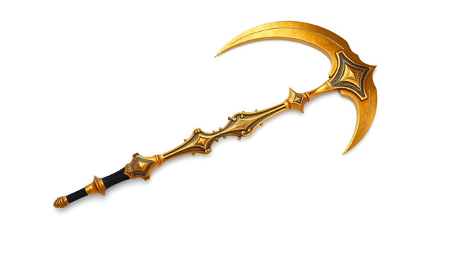 Golden halberd isolated on white background