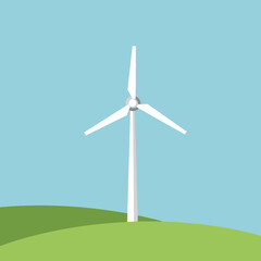 Fototapeta premium A serene landscape featuring a wind turbine against a blue sky with soft clouds