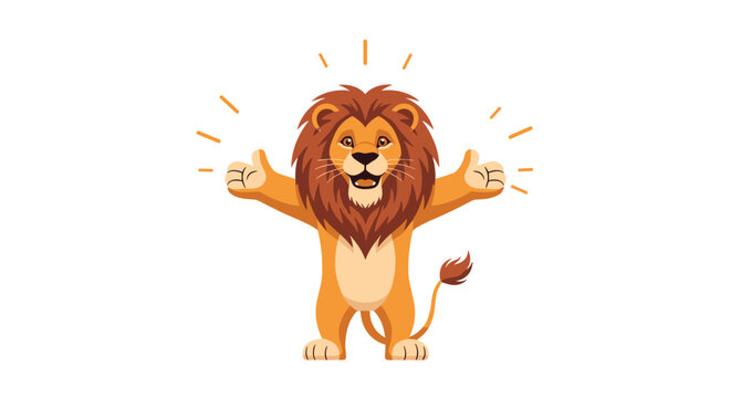 Friendly king of the jungle lion stands with its arms open wide in a welcoming gesture of warmth and big embrace.