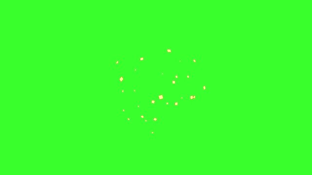 Golden glowing square bokeh particles flying and falling isolated on transparent luxury light effect