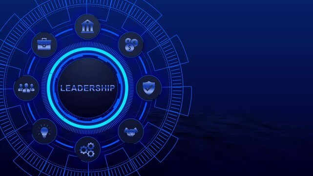 Leadership Concept Blue Circle with Futuristic Interface and Text for Business and Technology Applications