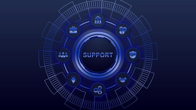 Blue Support Button Interface with Futuristic Circular blue interface futuristic circular technology background