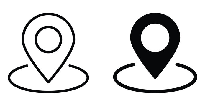 Black and White Location Pin Icons in Simple Flat Design Style