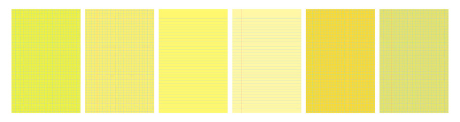 Set of yellow legal pad pages with lined or grid designs © dniprodd