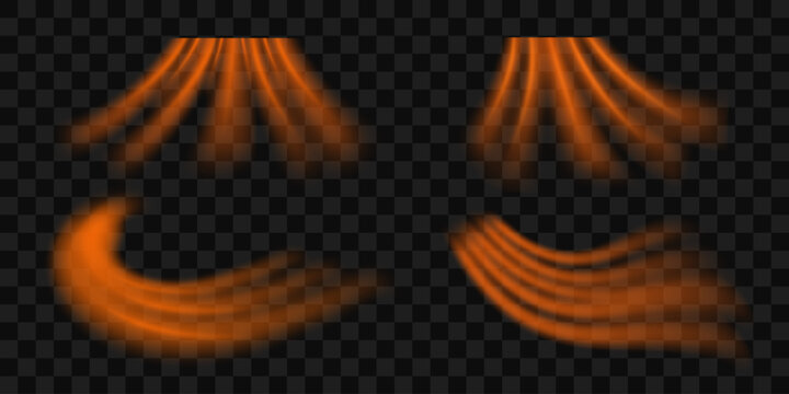 Realistic set of hot flow from the air conditioner. Realistic 3d vector illustration isolated on transparent background.