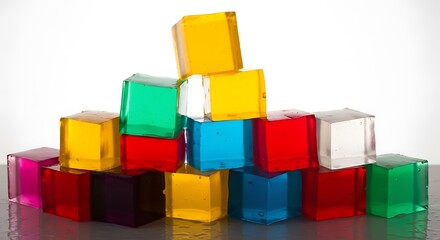Obraz premium Stack of Colorful Translucent Cubes in a Pyramid Formation.