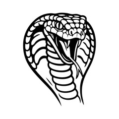 Dibujo sencillo con líneas de la cabeza de una serpiente cobra enojada enseñando los colmillos y la lengua bífida  © teracreonte