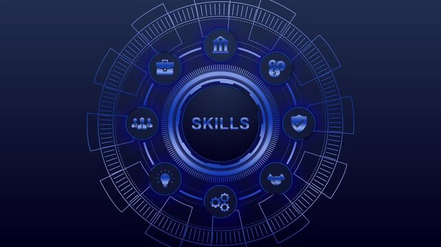 Skills Concept with Futuristic Blue Interface and Circular for Business and Technology Applications