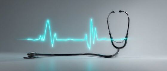 Stethoscope with heartbeat visual graphic.