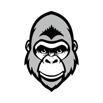 Dibujo sencillo con l&iacute;neas de la cabeza de un gorila o chimpanc&eacute; simp&aacute;tico 