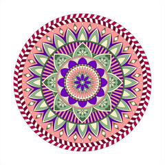 Ethnic Circular Mandala Pattern with Earth Tone Decorative Elements on Light Background