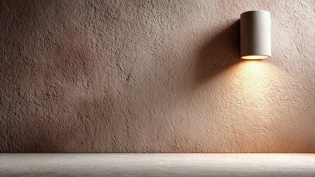 Wall light casting warm glow on textured concrete surface