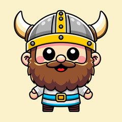 Obraz premium Cute Viking Warrior Cartoon Character with Helmet and Beard in Adorable Style