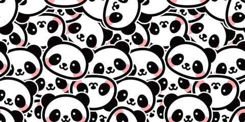 Fototapeta premium かわいいパンダの顔が敷き詰められたシームレスパターン｜動物背景イラスト Seamless Pattern Filled with Cute Panda Faces 