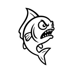 Dibujo sencillo con líneas de una piraña o pez enojado saltando  © teracreonte