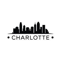 Obraz premium Charlotte city skyline silhouette with minimalist text branding below