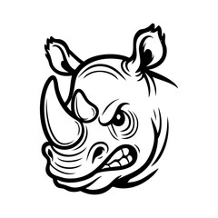 Dibujo sencillo con líneas de la cabeza de un rinoceronte enojado © teracreonte