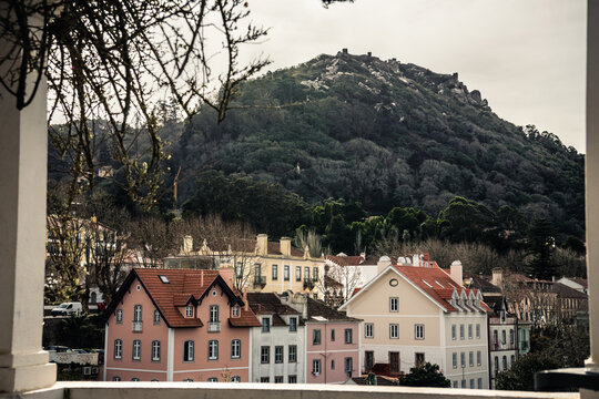 Colorful Houses Below Castelo dos Mouros in Sintra, Portugal