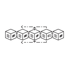 Isometric illustration of interconnected blockchain blocks forming a digital network.
