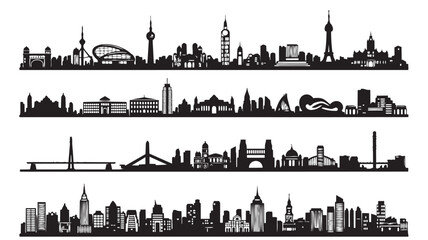 Obraz premium City skylines in minimalist black silhouettes with iconic landmarks in modern graphic style for urban design