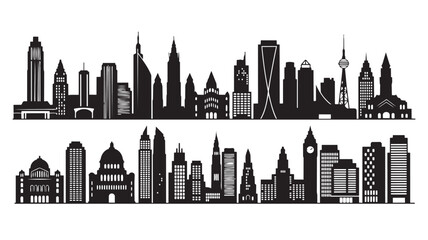 Obraz premium City Skyline Silhouette Modern Architecture Black and White Vector Illustration for Urban Design