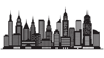 Fototapeta premium New York City Skyline Silhouette in Modern Minimalist Style with High Contrast Black and White for Urban Landscape Design