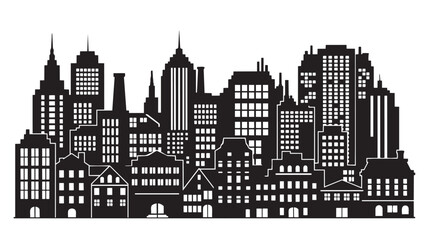 Obraz premium City Skyline Silhouette Modern Urban Landscape Black and White Vector Illustration for Architecture Design