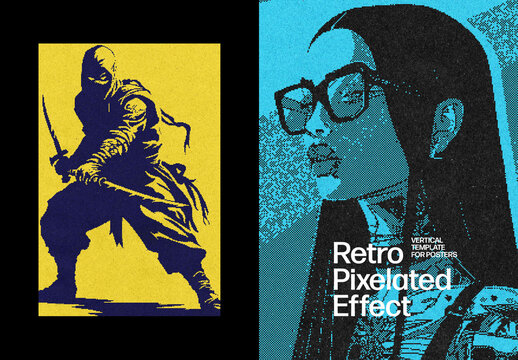 Retro Pixelated Poster Effect Mockup