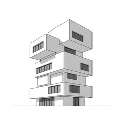 Fototapeta premium Modernist architectural concept stacked cubes with windows and subtle shadows isolated on white background