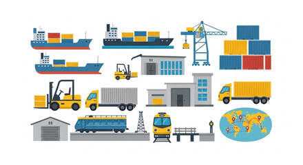 Global Logistics and Transportation Icons Set. © Lema