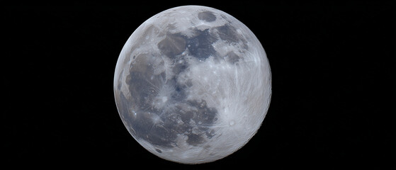 Obraz premium Full Moon Isolated on Pure Black Background with Detailed Craters