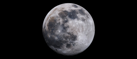 Obraz premium Full Moon Isolated on Pure Black Background with Detailed Craters
