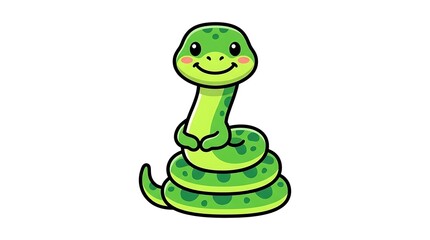 Fototapeta premium Cartoon green snake illustration on white background.