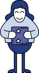 Obraz premium Smiling woman holding tablet with stars